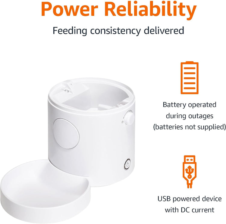 Amazon Basics Automatic Cat Feeder with Programmable Voice Recorder, Slow Feed, Portion Control, 4L Capacity, White