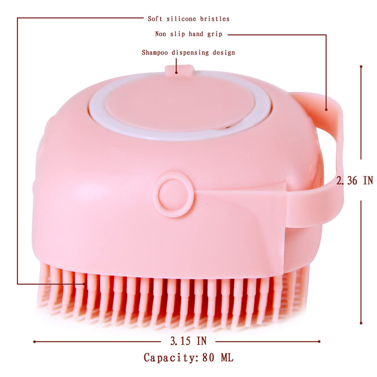 Pet Bath Brush Dog Baths Brush Shampoo Dispenser Soft Silicone Dog Bathing Brushes Dogs Shampoo Brushes scrubbers for Cats and Dogs Shower Brush Grooming (Pink)