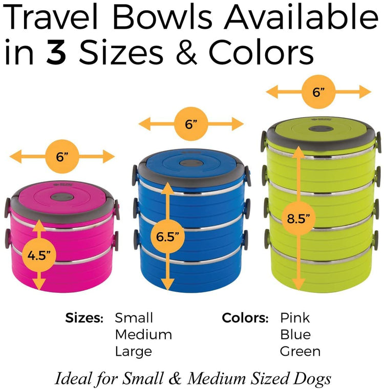 Healthy Human Travel Pet Bento Bowls - Human-Grade Stainless Steel & BPA-Free, Leak-Proof Water & Food Container Set for Dogs & Cats, 4-Pack Interlocking Bowls, Includes Spare Clips & Handle (Pink)