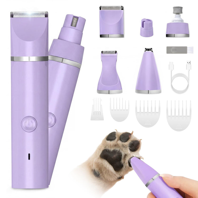 Veeconn Dog Clippers Grooming Kit Hair Clipper-Low Noise Paw Trimmer- Rechargeable - Cordless Quiet Nail Grinder Shaver for Cats and Other Pets
