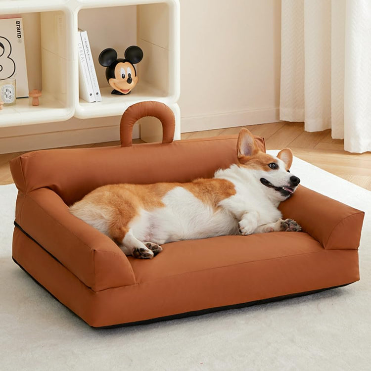 Pet Sofa Bed for Small Cats & Dogs - Faux Leather Cat Dog Couch with Non-Slip Bottom, Soft Kennel Sofa Chair for Indoor Use(Coffee)