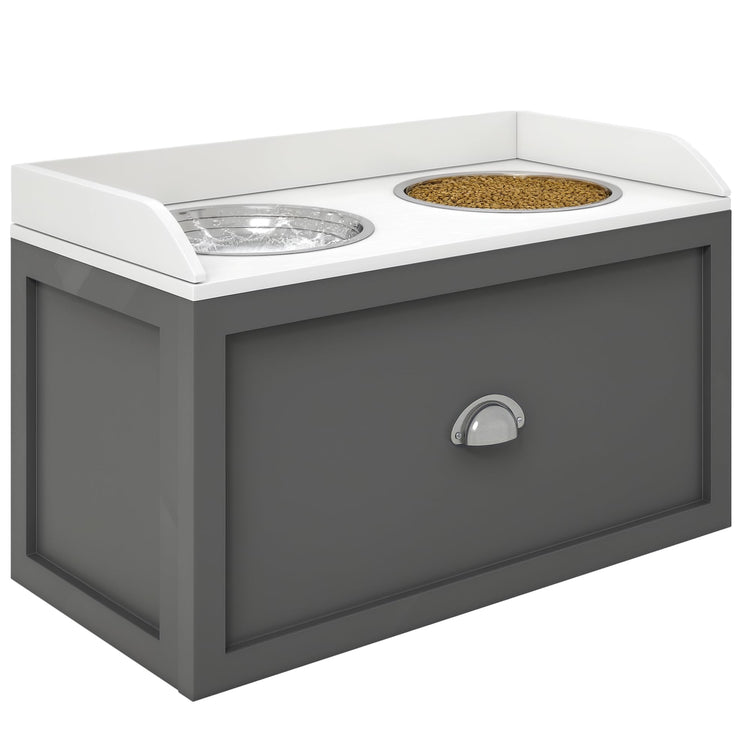 PawHut Dog Feeding Station with Storage Drawer, Dog Food Storage Cabinet with 2 Removable Elevated Pet Bowls for Large Sized Dogs, Coffee