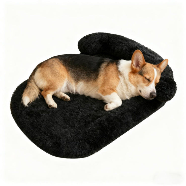 Orthopedic Dog Bed with Egg-Crate Base, Calming Dog & Cat Beds Long Plush with Raised Edges, Spine Friendly Pet Sleeping Mat for Small Medium Dogs, Machine Washable (Oval, Beige 26"x20")