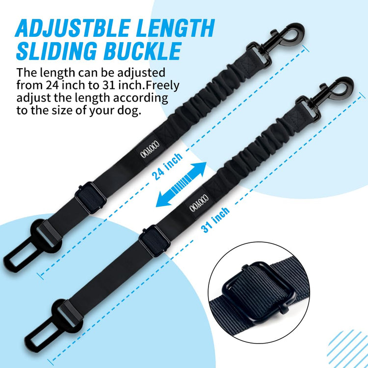 COOYOO Dog Seat Belt, Durability Retractable Dog Car Harness Adjustable Dog Seat Belt for Vehicle Nylon Pet Safety Seat Belts Heavy Duty & Elastic (1 Pack Black)