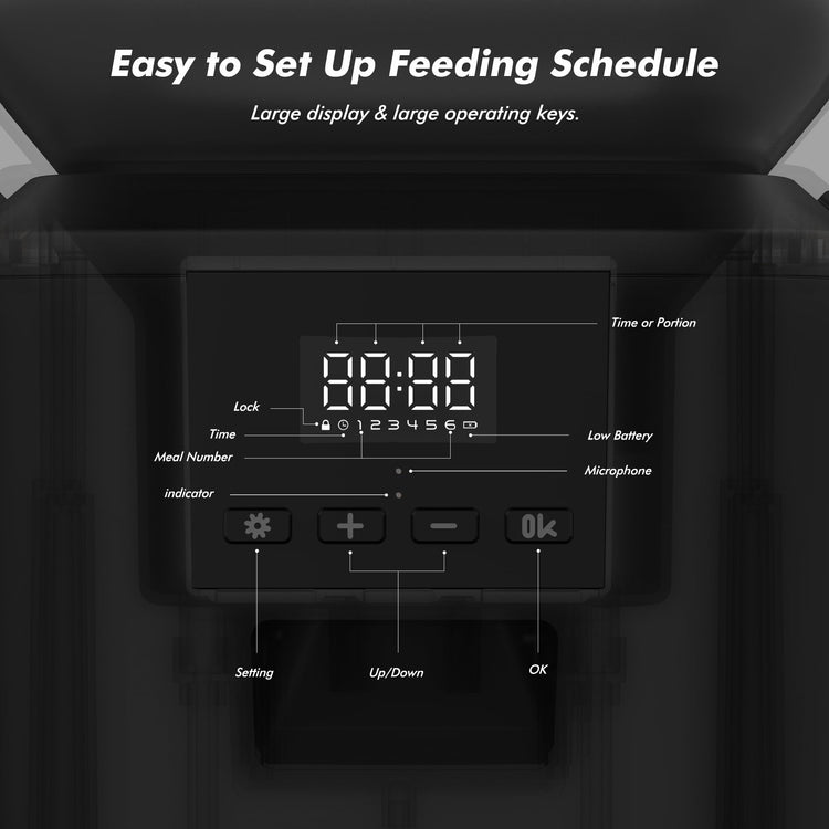 Automatic Dog Feeder - 8L/34 Cups Large Capacity Automatic Cat Food Dispenser with LCD Screen, Large Food Tray, Battery Operated, Timed Cat Feeder, Up to 50 Portions 6 Meals Per Day, Keeps Fresh