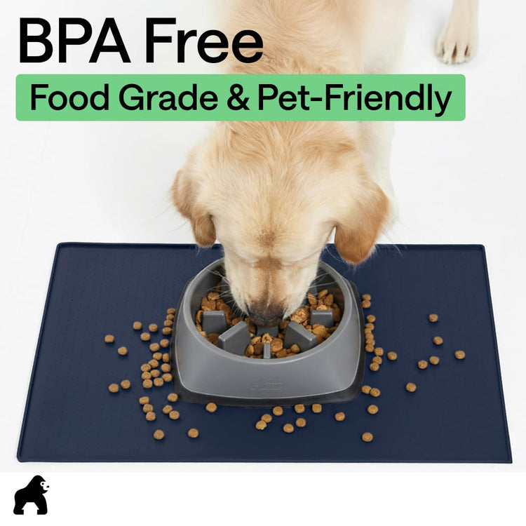 GORILLA GRIP 100% Waterproof Raised Edge BPA Free Silicone Pet Feeding Mat, Dog Cat Food Mats Contain Spills Protects Floors, Placemats for Cats and Dogs Water Bowl, 18.5x11.5, Gray