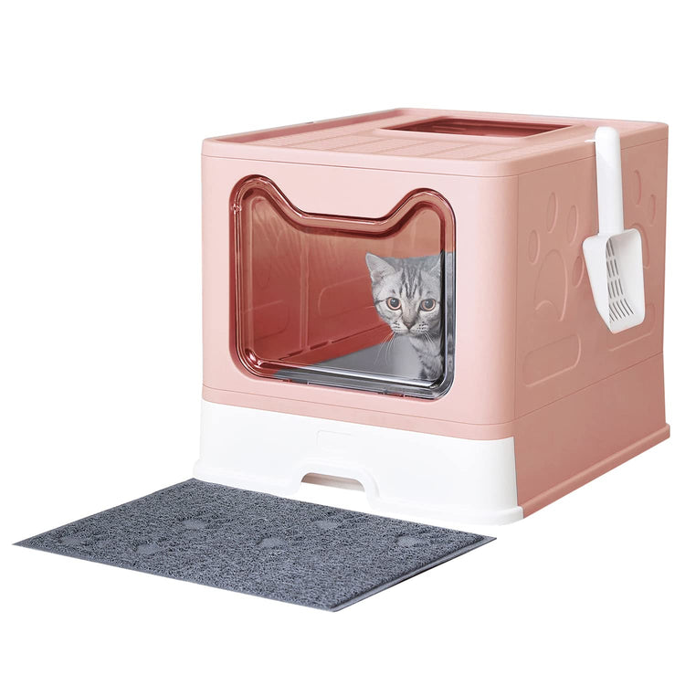 Medario Cat Litter Box with Litter Mat and Scoop, Large Covered Litter Box with Lid, Enclosed Kitty Box, Front Entry Top Exit, Odor Control, Easy to Clean (Grey)