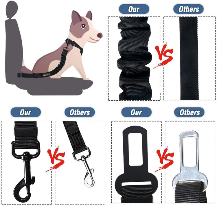 COOYOO Dog Seat Belt, Durability Retractable Dog Car Harness Adjustable Dog Seat Belt for Vehicle Nylon Pet Safety Seat Belts Heavy Duty & Elastic (1 Pack Black)