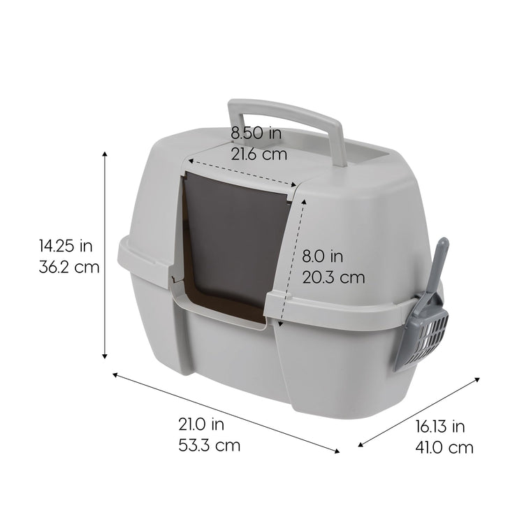IRIS USA Cat Litter Box Large with Front Door Flap, Covered Enclosed Litter Box Enclosure with Scoop, Handle & Buckles for Portability & Privacy, Hidden Litter Pan, Navy