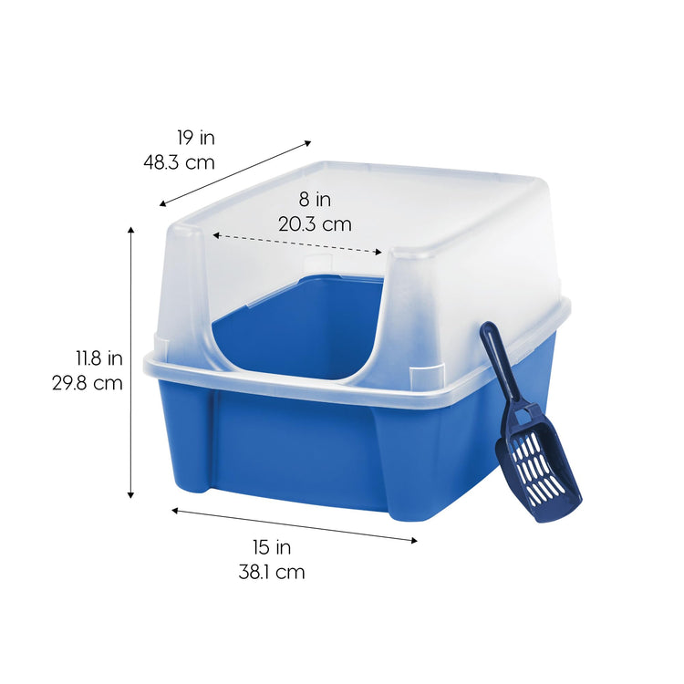 IRIS USA Cat Litter Box Large Open Top with High Sided Walls Tall Scatter Shield Scoop Included Easy Clean Plastic Pan Stain Resistant for Big Cats Kittens Indoor Multi-Cat Households