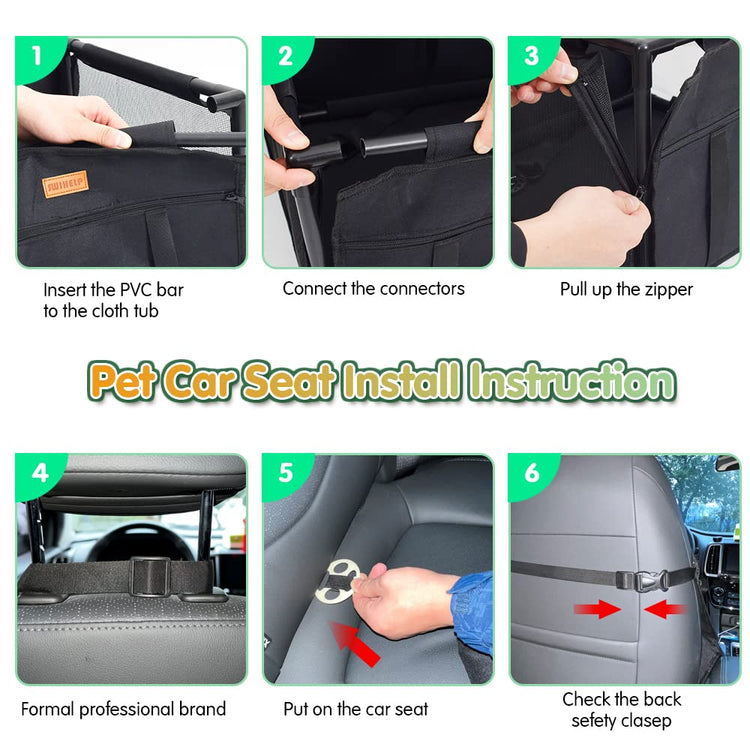 Dog Car Seat Puppy Portable Pet Booster Car Seat with Clip-On Safety Leash and PVC Support Pipe, Anti-Collapse,Perfect for Small Pets