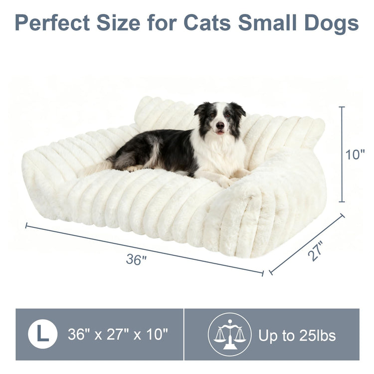 Cute Cat Couch Bed for Indoor Cats, Fluffy Pet Cat Sofa with Premium Soft Corduroy Fleece, Cute Small Dog Beds for Small Dogs, Fuzzy Puppy Chair with Removable Washable Cover (24x18x10,Grey)
