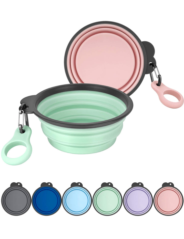 Aonkey Collapsible Dog Bowls with Bottle Carrier, 2 Pack Travel Dog Water Bowl Upgraded Carabiner, One-piece Molded Rim No Fall Off or Crack, Foldable Silicone Portable for Pets Walking Hiking 15oz