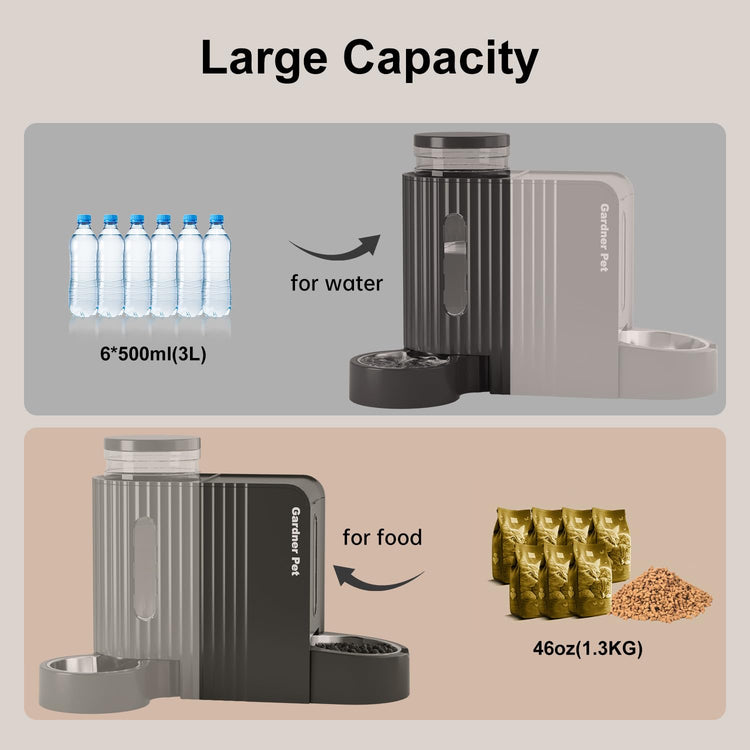 Gardner Pet Gravity Automatic 2-in-1 Pet Feeder, 0.8 Gallons*2 Cat Feeder and Water Dispenser Set, 100% BPA-Free and Stainless Steel Water Bowl for Dogs, Cats, Rabbits, Puppies (Light Woodgrain)