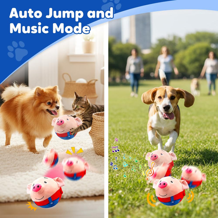 Interactive Dog Toys, Active Moving Pet Plush Toy, 2026 Upgraded Rechargeable Squeaky Dog Ball Toy with Recording Sound, Washable Cartoon Pig Plush Toy for Dogs Puppies (Blue)