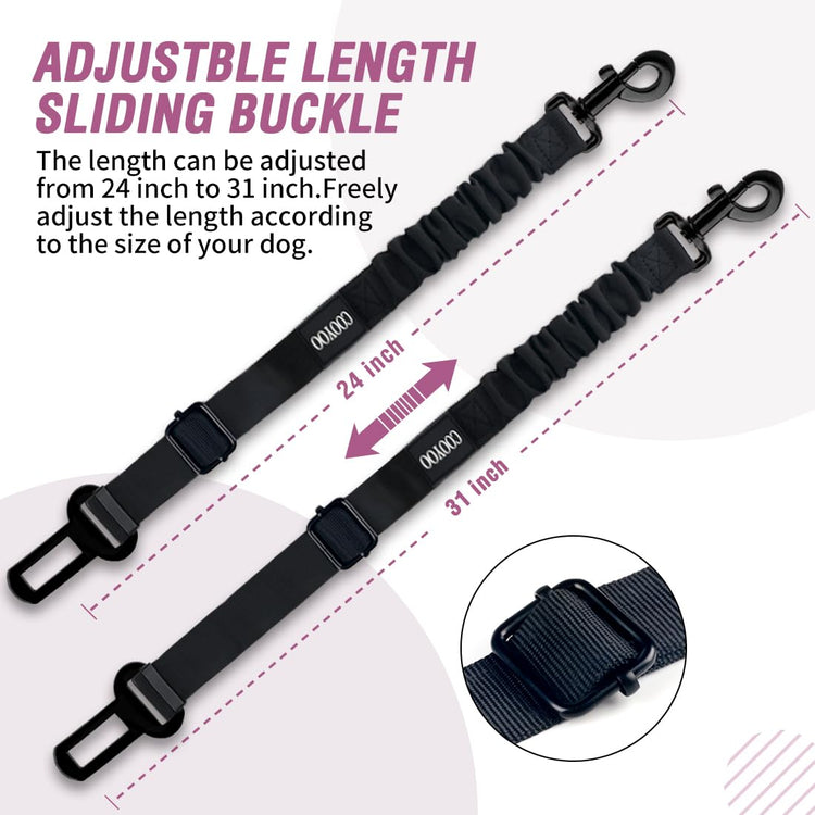 COOYOO Dog Seat Belt, Durability Retractable Dog Car Harness Adjustable Dog Seat Belt for Vehicle Nylon Pet Safety Seat Belts Heavy Duty & Elastic (1 Pack Black)