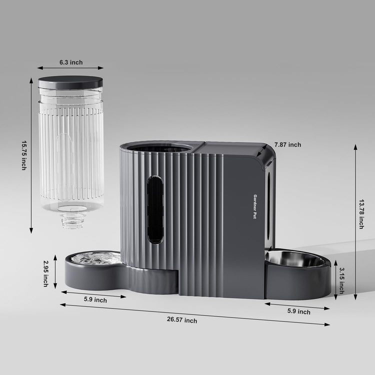 Gardner Pet Automatic Gravity Cat Food Feeder and Water Dispenser Stainless Steel Two-in-One Set Large Capacity Dispenser for Pets Dogs, Puppies, Kittens-(0.8 Gallons x 2)
