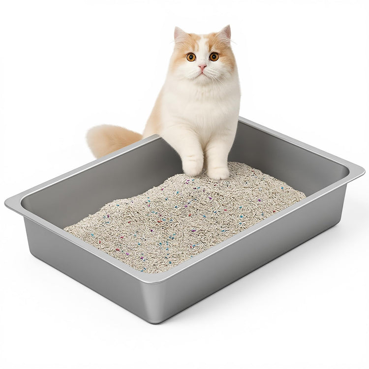 Kirecoo Stainless Steel Cat Litter Box - Metal High Sided Cat Pan, Large Stainless Steel Box, Indoor Litter Tray, Non Stick, No Smell, Easy to Clean, Pet Toilet Supplies for Kitten, Kitty, Rabbit