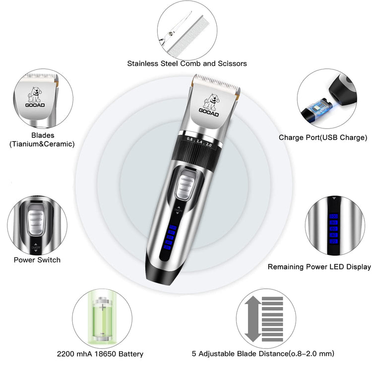 Dog Clippers for Grooming,Dog Grooming Kit for Heavy Thick Hair&Coats/Low Noise Rechargeable Cordless Hair Trimmer/Pet Shaver with Paw Trimmer for Small & Large Dogs Cats