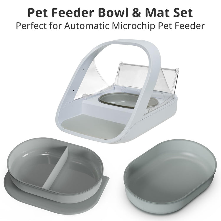 Stainless Steel Bowl for Automatic Microchip Cat Pet Feeder, Sealing Ring Design for Keeping Food Fresh and Reducing Odor, SUS 304, Easy to Clean, 2 Bowl & 1 Mat Set