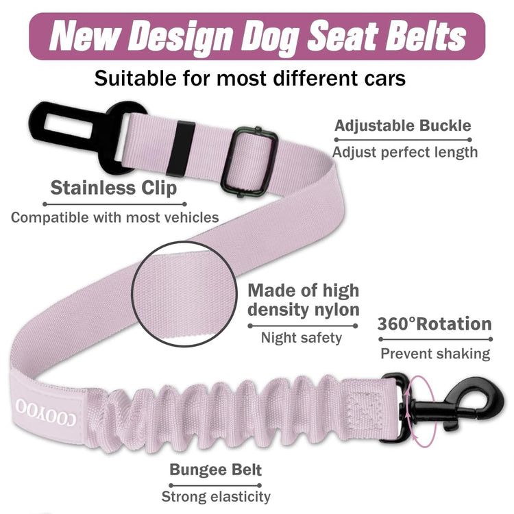 COOYOO Dog Seat Belt, Durability Retractable Dog Car Harness Adjustable Dog Seat Belt for Vehicle Nylon Pet Safety Seat Belts Heavy Duty & Elastic (1 Pack Black)