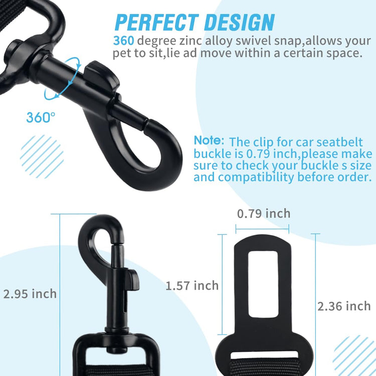 COOYOO Dog Seat Belt, Durability Retractable Dog Car Harness Adjustable Dog Seat Belt for Vehicle Nylon Pet Safety Seat Belts Heavy Duty & Elastic (1 Pack Black)