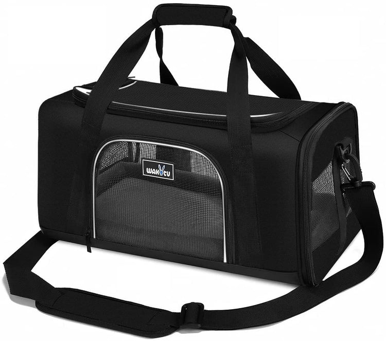 Wakytu Airline Approved Pet Carrier, TSA Approved Soft Sided Travel Bag for Small Dogs and Cats, 5 Mesh Windows & Padded Shoulder Strap for Plane Underseat, 17.7"x11"x8.3"