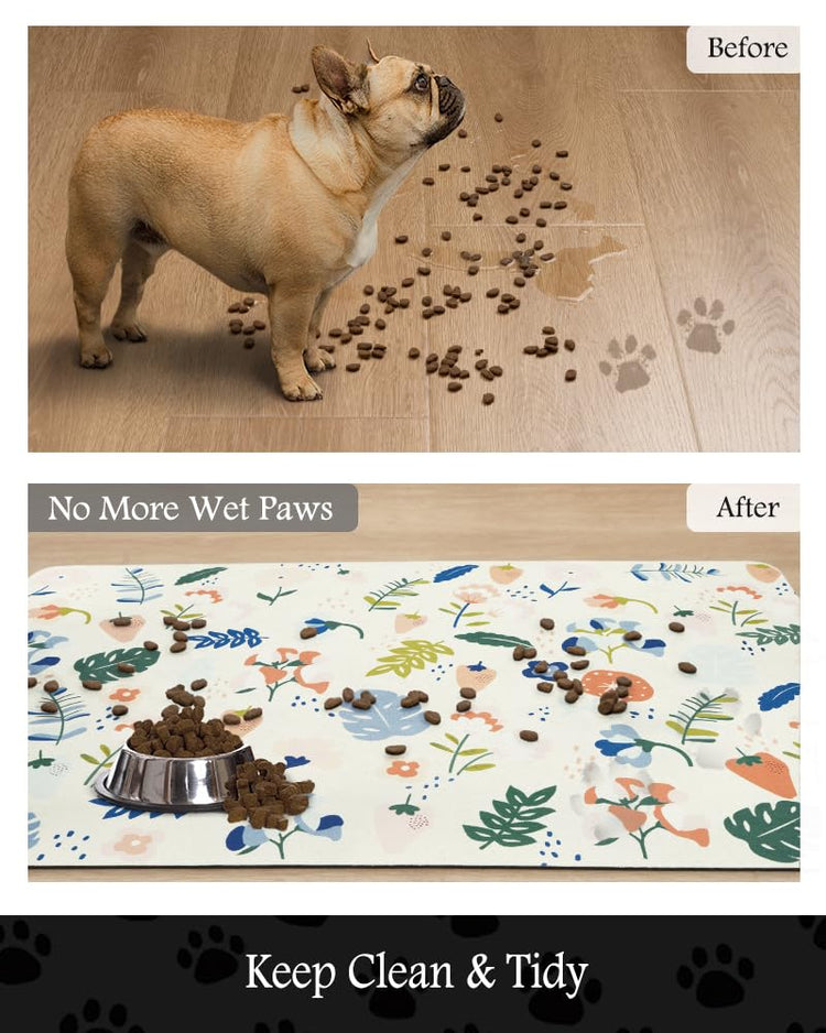 PADOOR Pet Feeding Mat-Absorbent Dog Mat for Food and Water Bowl-No Stains Easy Clean Dog Food Mat-Quick Dry Water Dispenser-Puppy Supplies Accessories