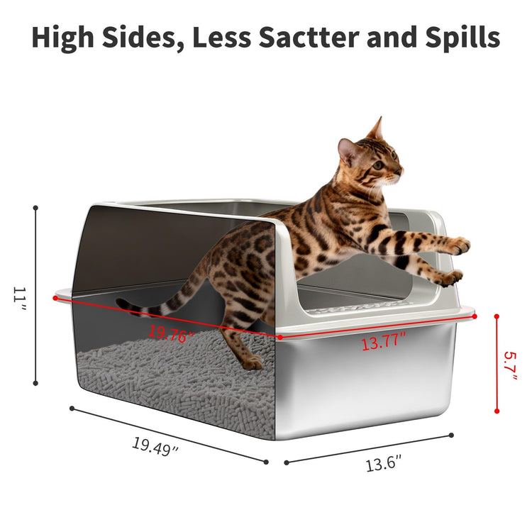 Kirecoo 2 Pack Stainless Steel Litter Box with Lid, Large Enclosed Metal Cat Litter Box Pan High Sided, Easy Clean Anti-Leakage Litterbox Tray for Indoor Big Cats, Kittens or Multicat, Scoop Included