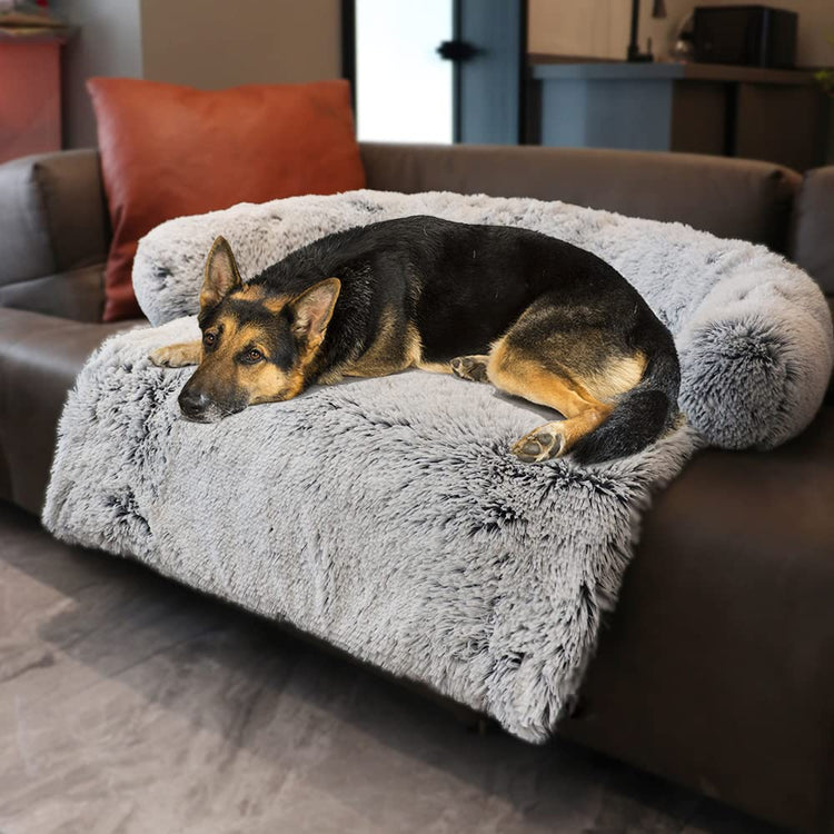 Calming Dogs/Cats Bed Mats, Dog Pad Washable Removable Couch Cover, Plush Long Fur Mat for Pets, Waterproof Lining, Perfect for Small, Medium and Large Dogs and Cats (Gradient Gray, 36"x31")