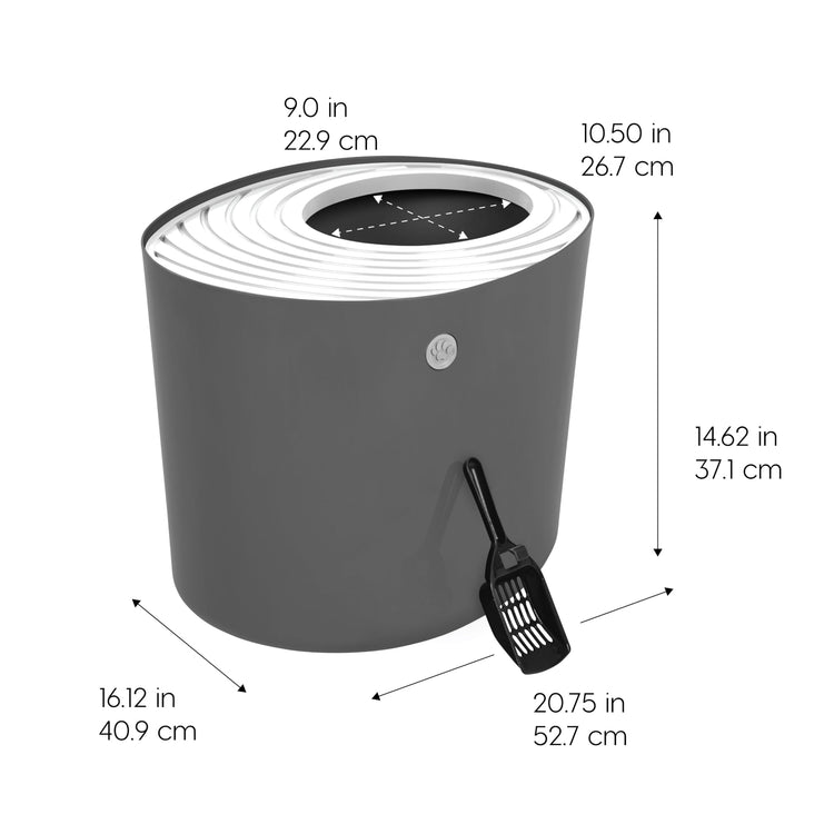 IRIS USA Cat Litter Box Large Open Top with High Sided Walls Tall Scatter Shield Scoop Included Easy Clean Plastic Pan Stain Resistant for Big Cats Kittens Indoor Multi-Cat Households