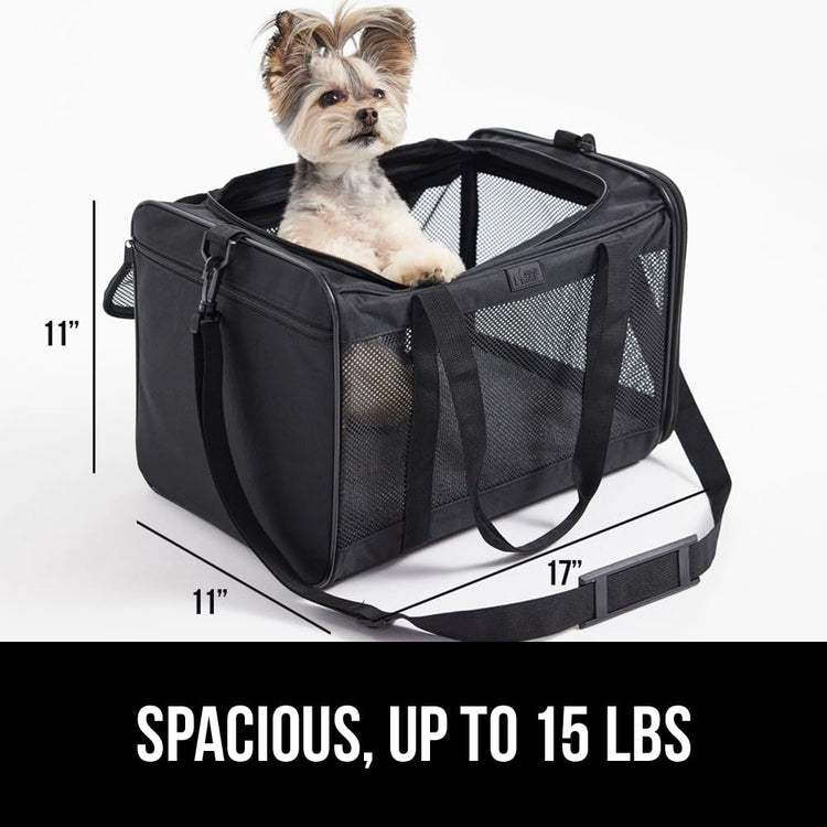 GORILLA GRIP Cat Carrier Travel Bag Up to 15 Lbs, Soft Collapsible Small Dog Carriers, Top and Side Entry Breathable Mesh, Grip Feet on Underside, Cozy Washable Waterproof Pad, Portable Kennel, Black