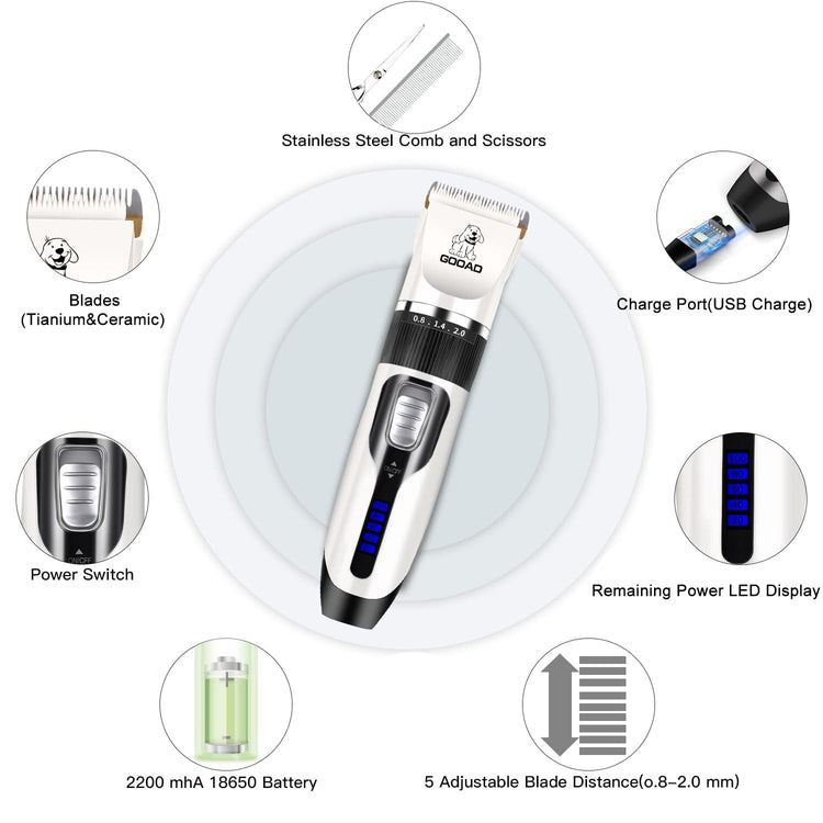 Dog Clippers for Grooming,Dog Grooming Kit for Heavy Thick Hair&Coats/Low Noise Rechargeable Cordless Hair Trimmer/Pet Shaver with Paw Trimmer for Small & Large Dogs Cats