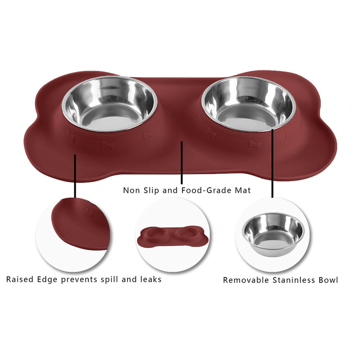 Hubulk Pet Dog Bowls 2 Stainless Steel Dog Bowl with No Spill Non-Skid Silicone Mat + Pet Food Scoop Water and Food Feeder Bowls for Feeding Small Medium Large Dogs Cats Puppies (Small, Blue)