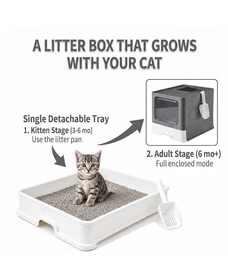 Medario Cat Litter Box with Litter Mat and Scoop, Large Covered Litter Box with Lid, Enclosed Kitty Box, Front Entry Top Exit, Odor Control, Easy to Clean (Grey)