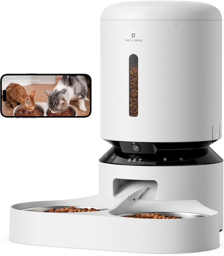 PETLIBRO Automatic Cat Feeder, Automatic Dog Food Dispenser with Freshness Preservation, 5L Timed Pet Feeders for Dry Food, Up to 6 Meals Per Day, Granary 5L Basic Button Type White