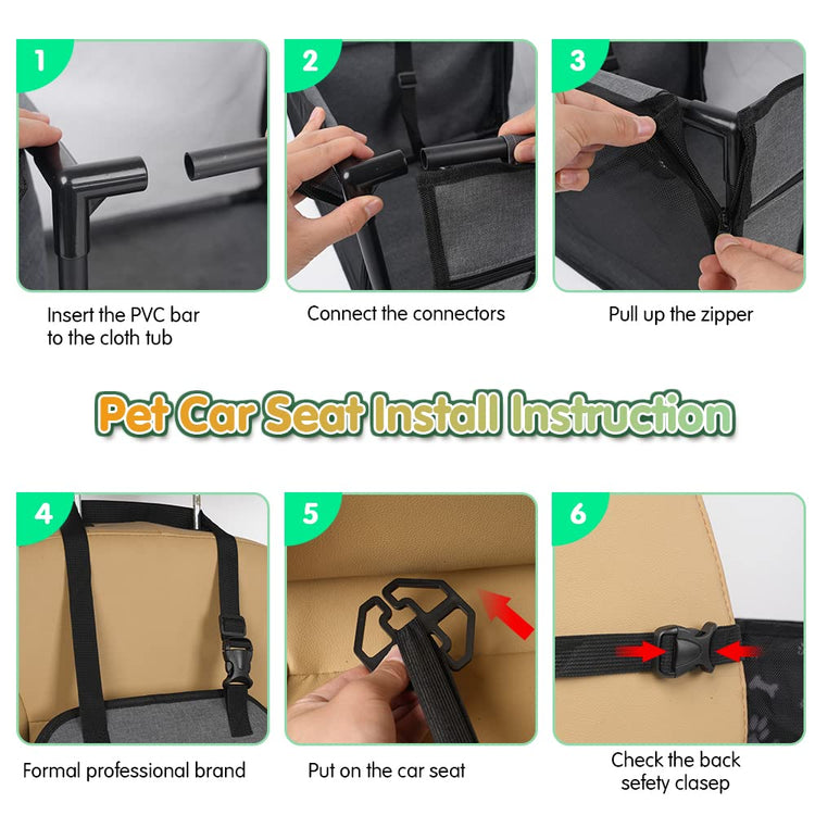 Dog Car Seat Puppy Portable Pet Booster Car Seat with Clip-On Safety Leash and PVC Support Pipe, Anti-Collapse,Perfect for Small Pets
