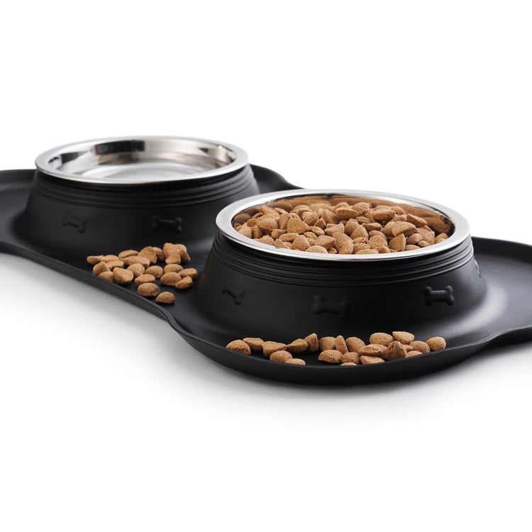 Hubulk Pet Dog Bowls 2 Stainless Steel Dog Bowl with No Spill Non-Skid Silicone Mat + Pet Food Scoop Water and Food Feeder Bowls for Feeding Small Medium Large Dogs Cats Puppies (Small, Blue)