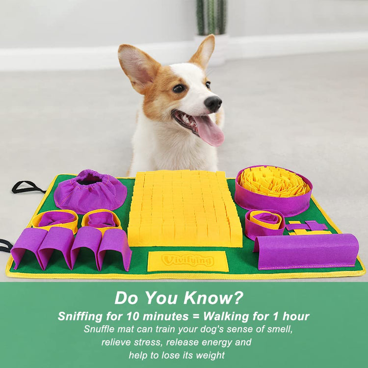 Vivifying Snuffle Mat for Dogs, Interactive Dog Puzzle Toy for Boredom and Mental Stimulation, Enrichment Feeding Game Sniff Mat Helps Slow Eating and Keep Busy