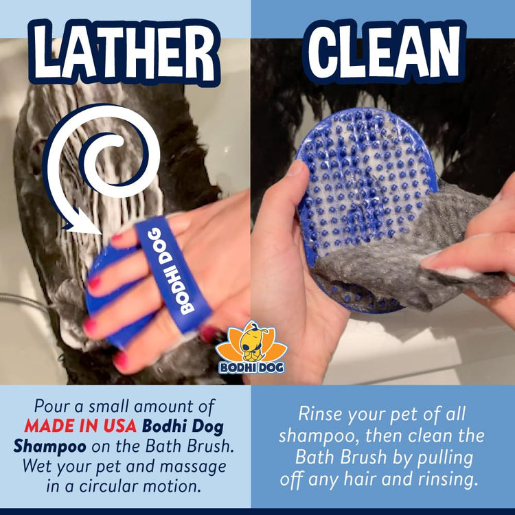 Bodhi Dog Shampoo Brush - Pet Grooming & Bath Supplies for Dogs and Cats - Bath Brush for Long & Short Hair - Premium Scrubber for Shower, Bathing & Massage (One Pack, Silver Glitter)