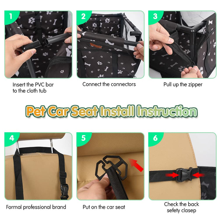 Dog Car Seat Puppy Portable Pet Booster Car Seat with Clip-On Safety Leash and PVC Support Pipe, Anti-Collapse,Perfect for Small Pets