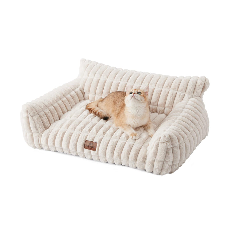 Joydeco Cat Couch for Pets, 30 inch Plush Pet Sofa, Cat Bed for Indoor Cats with Removable Washable Cover, Supportive Pet Sofa, Cream