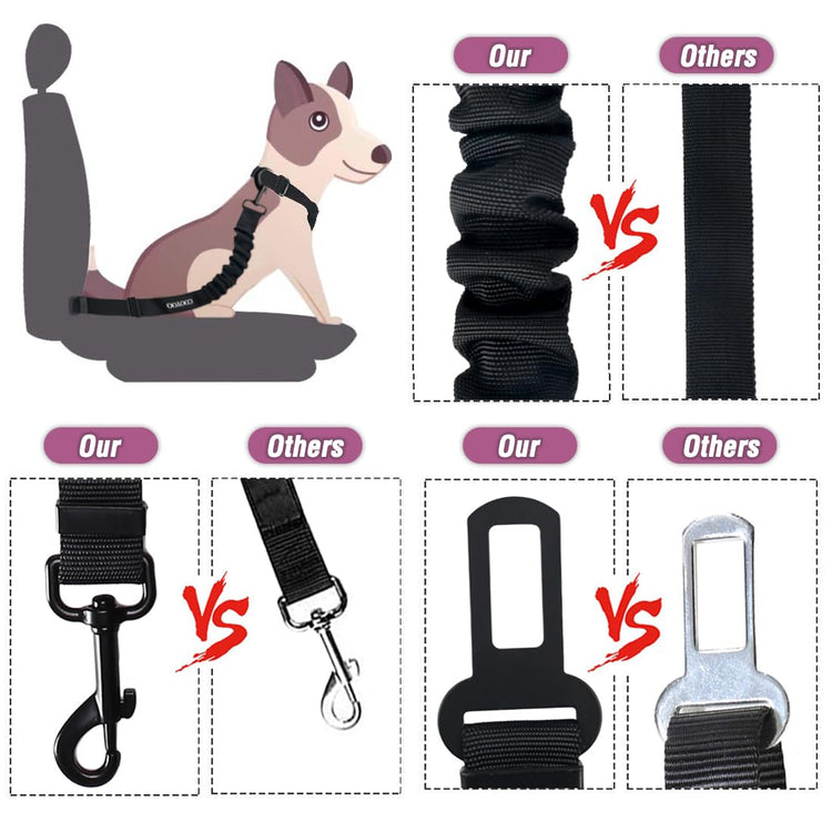 COOYOO Dog Seat Belt, Durability Retractable Dog Car Harness Adjustable Dog Seat Belt for Vehicle Nylon Pet Safety Seat Belts Heavy Duty & Elastic (1 Pack Black)
