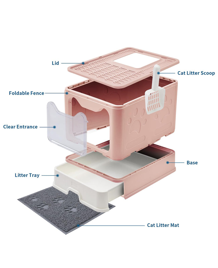 Medario Cat Litter Box with Litter Mat and Scoop, Large Covered Litter Box with Lid, Enclosed Kitty Box, Front Entry Top Exit, Odor Control, Easy to Clean (Grey)