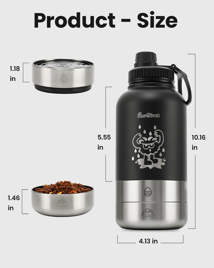 34oz Dog Water Bottle, Stainless Steel Dog Water Bottle Dispenser with Detachable Food & Water Bowls, Keeps Water Hot/Cold, for Walking, Hiking, Camping(Cream)