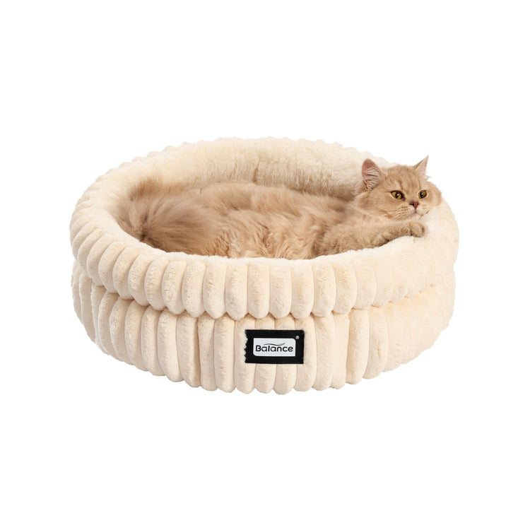 BALANCE Cat Bed Kitten Bed, Washable Round Cat Beds for Indoor Cats, Super Soft Plush Faux Fur Pet Bed for Puppy and Kitten with Anti-Slip Bottom