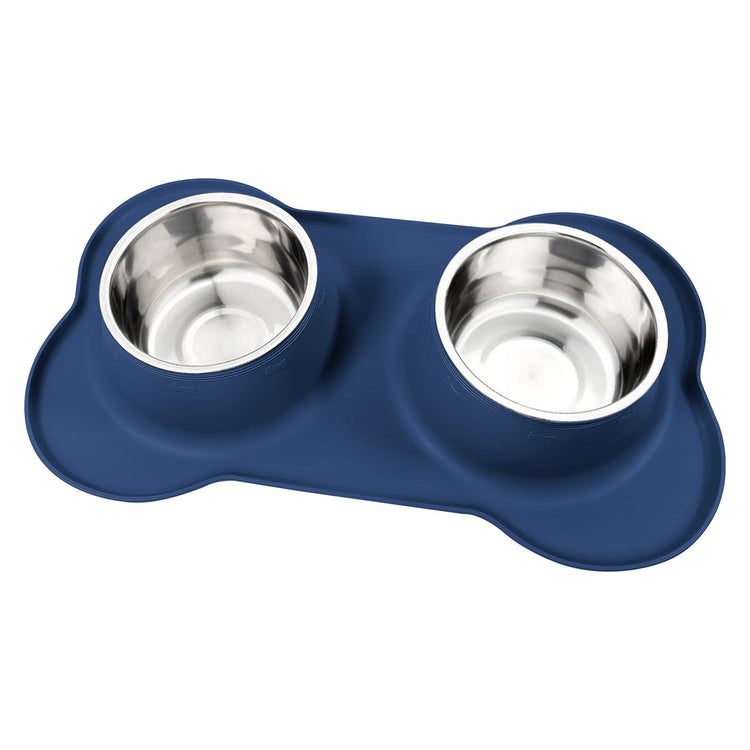 AsFrost Dog Food Bowls Stainless Steel Pet Bowls & Dog Water Bowls with No-Spill and Non-Skid, Feeder Bowls with Dog Bowl Mat for Dogs Cats and Pets-Pink, 24 0z in Total