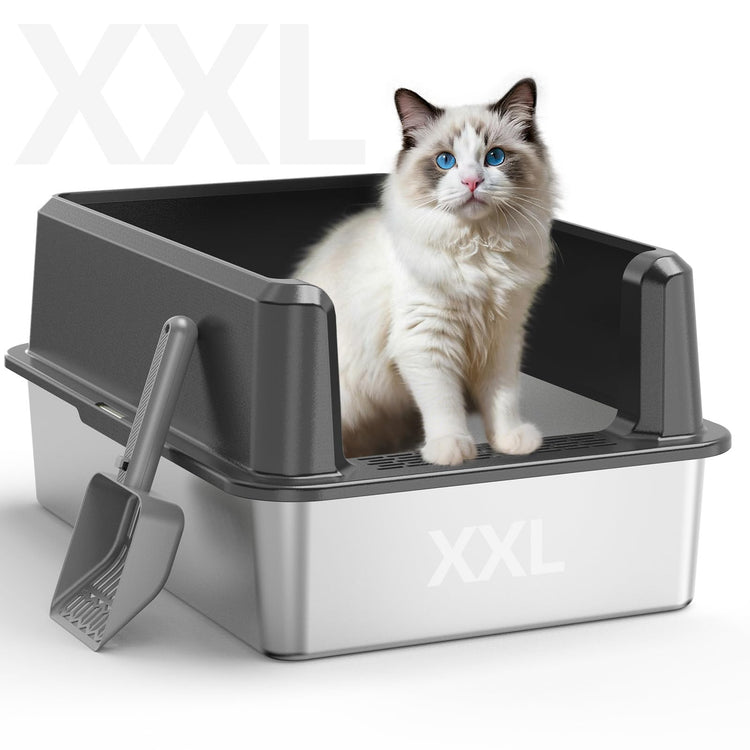 WoofiGo Enclosed Stainless Steel Cat Litter Box with Lid, XL Extra Large Litter Box for Big Cats, Metal Litter Pan High Sided, Never Absorbs Odors, Anti-Urine Leakage, Easy Cleaning, Include Scoop