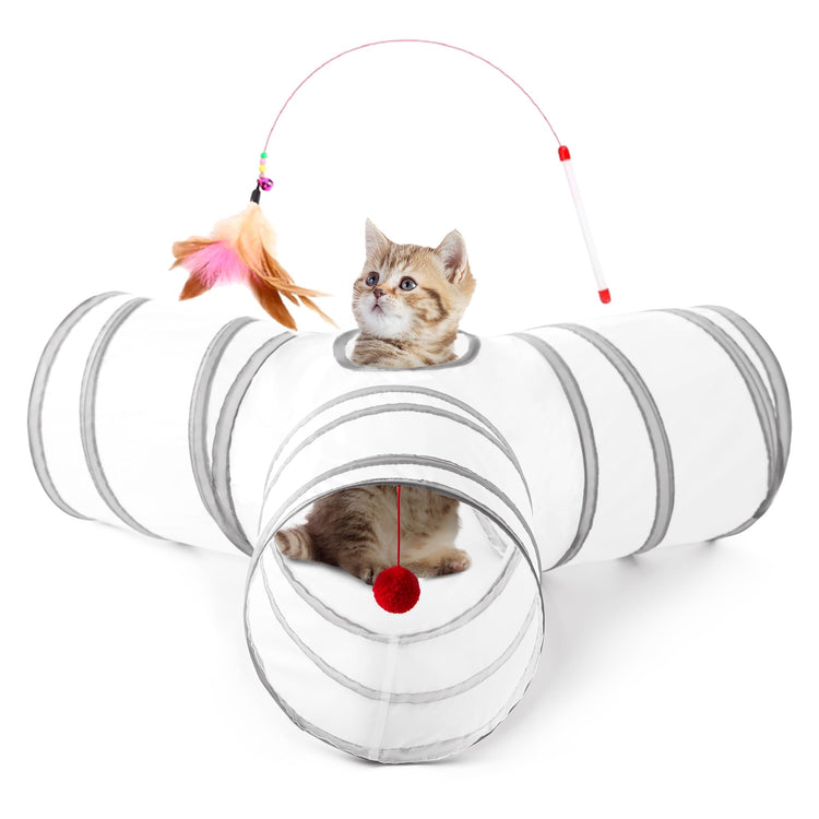Tempcore Pet Cat Tunnel Tube Cat Toys 3 Way Collapsible, Tunnels for Indoor Cats，Kitty Bored Peek Hole Toy Ball Cat, Puppy, Kitty, Kitten, Rabbit