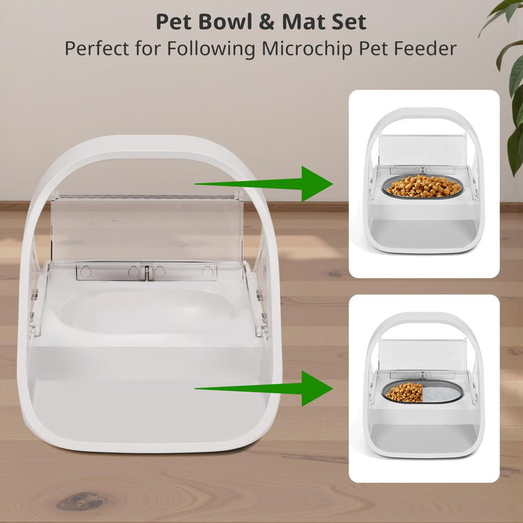 Stainless Steel Bowl for Automatic Microchip Cat Pet Feeder, Sealing Ring Design for Keeping Food Fresh and Reducing Odor, SUS 304, Easy to Clean, 2 Bowl & 1 Mat Set